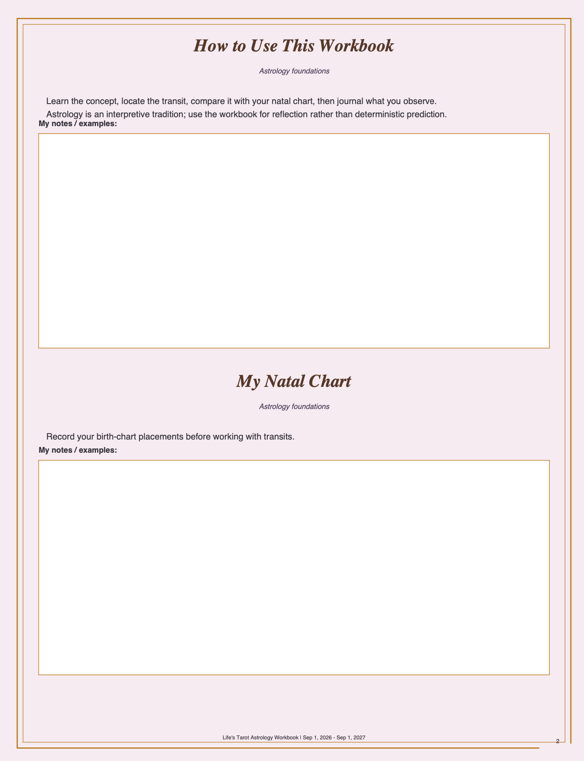 Life's Tarot Astrology Workbook