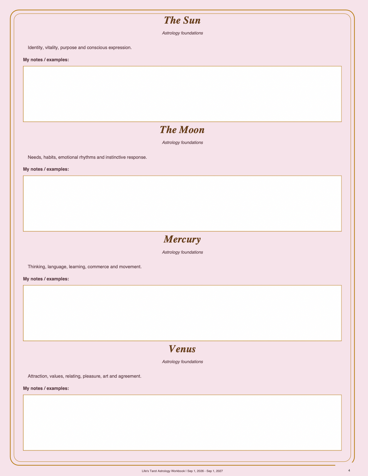 Life's Tarot Astrology Workbook
